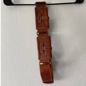 Brown genuine leather pocketed belt